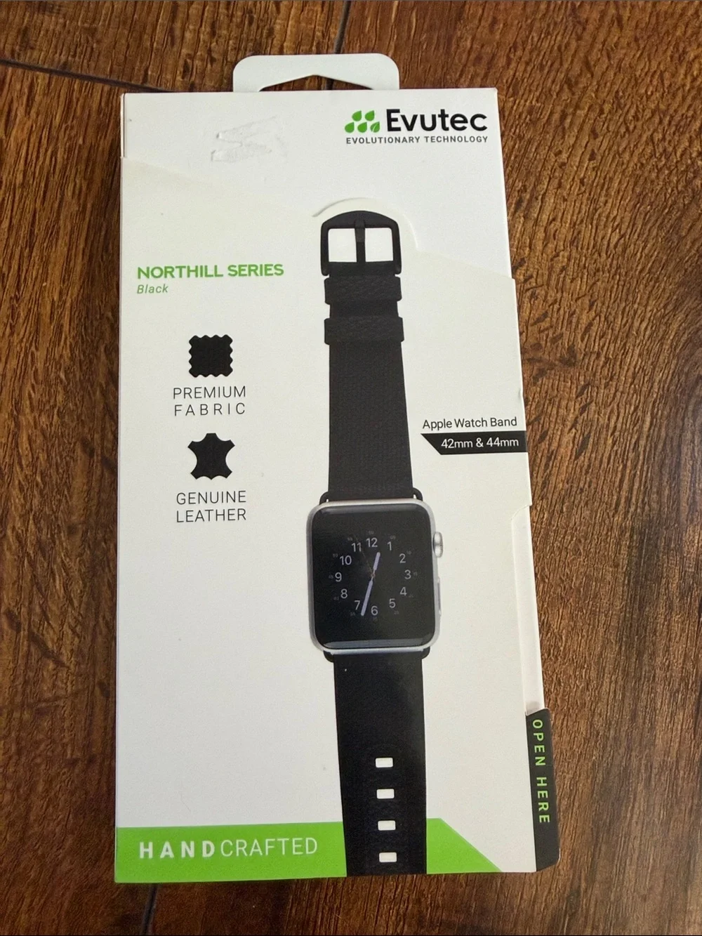 Evutec Northhill Series Black Leather Smartwatch Band for 42mm & 44mm